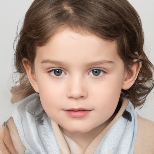 Neutral white child female with medium  brown hair and brown eyes