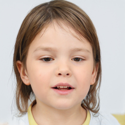 Neutral white child female with medium  brown hair and brown eyes