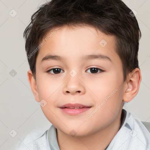 Joyful white child male with short  brown hair and brown eyes