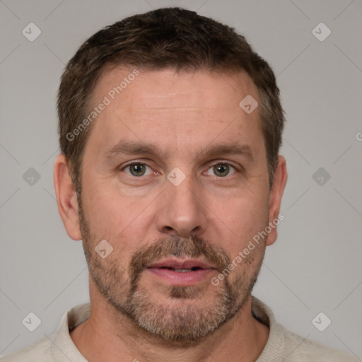 Neutral white adult male with short  brown hair and brown eyes