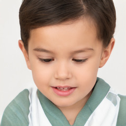 Joyful white child female with short  brown hair and brown eyes