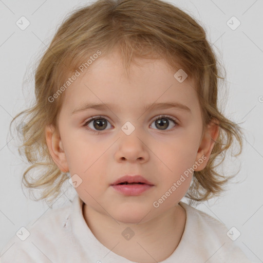 Neutral white child female with medium  brown hair and brown eyes