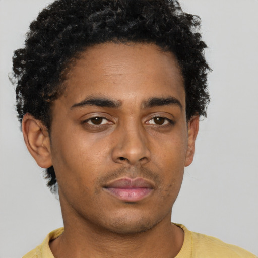 Neutral black young-adult male with short  brown hair and brown eyes