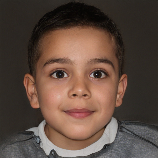 Joyful white child female with short  brown hair and brown eyes