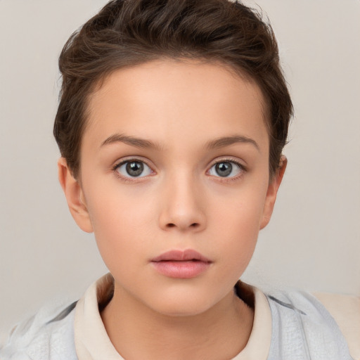 Neutral white child female with short  brown hair and brown eyes