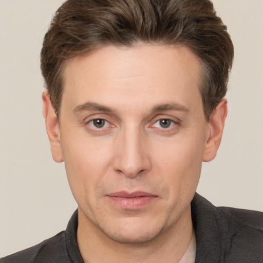 Neutral white adult male with short  brown hair and brown eyes