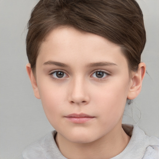 Neutral white child female with short  brown hair and brown eyes