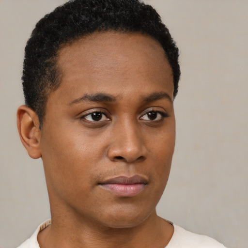 Neutral black young-adult female with short  brown hair and brown eyes