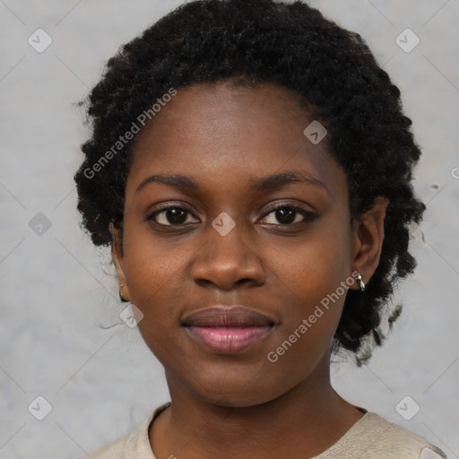 Neutral black young-adult female with short  black hair and brown eyes