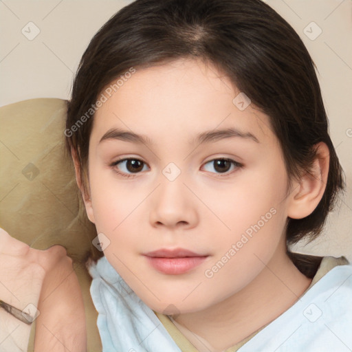 Neutral white child female with medium  brown hair and brown eyes