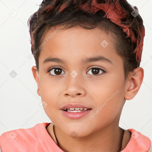 Joyful white child male with short  brown hair and brown eyes