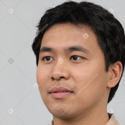 Neutral asian young-adult male with short  black hair and brown eyes