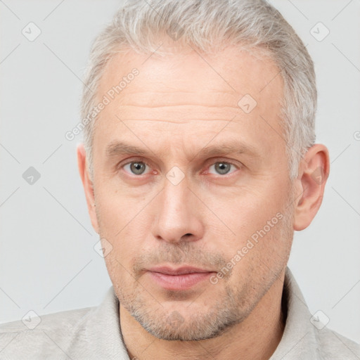 Neutral white adult male with short  brown hair and brown eyes