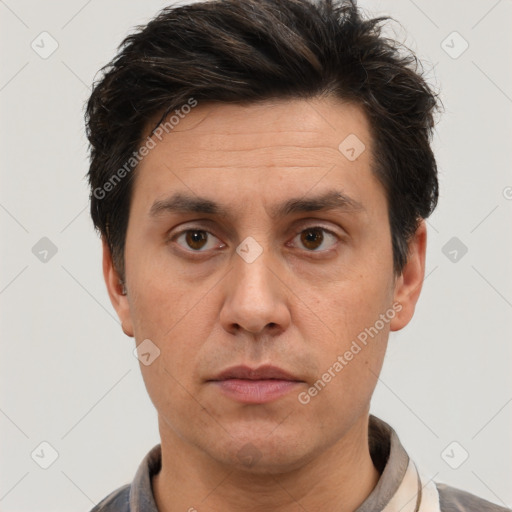 Neutral white adult male with short  brown hair and brown eyes