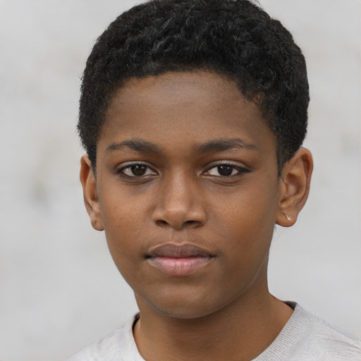 Neutral black child female with short  black hair and brown eyes