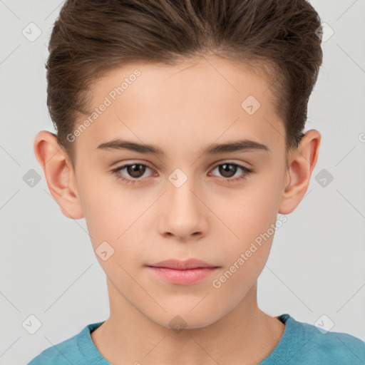 Neutral white child female with short  brown hair and brown eyes