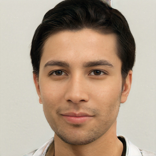 Neutral asian young-adult male with short  black hair and brown eyes