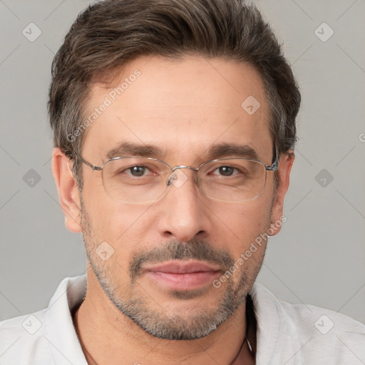 Neutral white adult male with short  brown hair and brown eyes