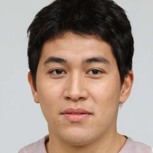 Neutral asian young-adult male with short  brown hair and brown eyes