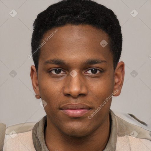 Neutral black young-adult male with short  brown hair and brown eyes