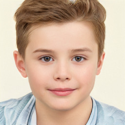 Joyful white child male with short  brown hair and brown eyes