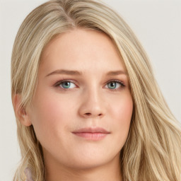 Neutral white young-adult female with long  blond hair and blue eyes