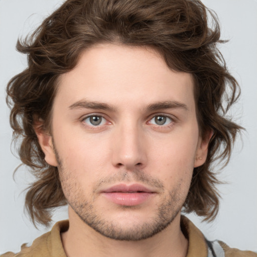 Neutral white young-adult male with medium  brown hair and brown eyes