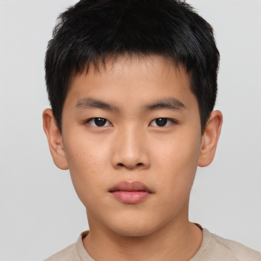 Neutral asian young-adult male with short  brown hair and brown eyes