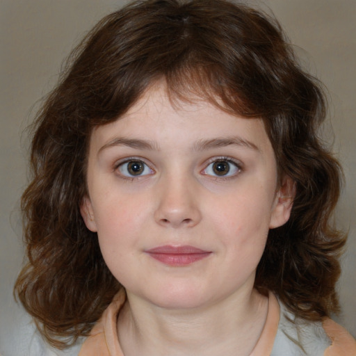 Neutral white child female with medium  brown hair and brown eyes