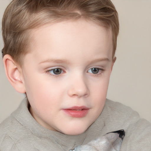 Neutral white child female with short  brown hair and grey eyes