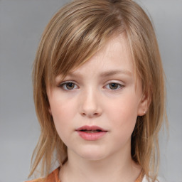 Neutral white child female with medium  brown hair and grey eyes