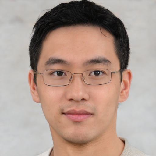 Neutral asian young-adult male with short  black hair and brown eyes