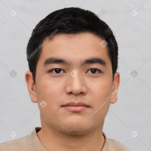 Neutral asian young-adult male with short  black hair and brown eyes