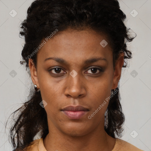 Neutral black young-adult female with short  brown hair and brown eyes