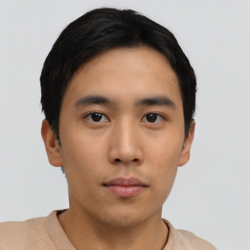 Neutral asian young-adult male with short  black hair and brown eyes