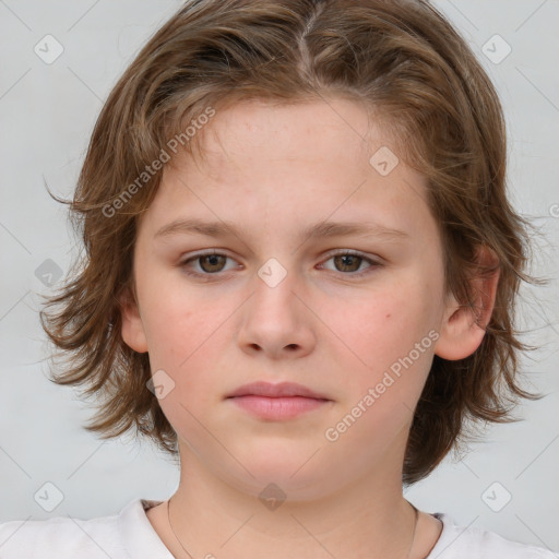 Neutral white child female with medium  brown hair and brown eyes