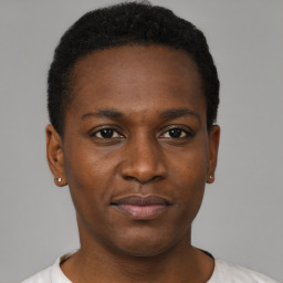 Neutral black young-adult male with short  brown hair and brown eyes