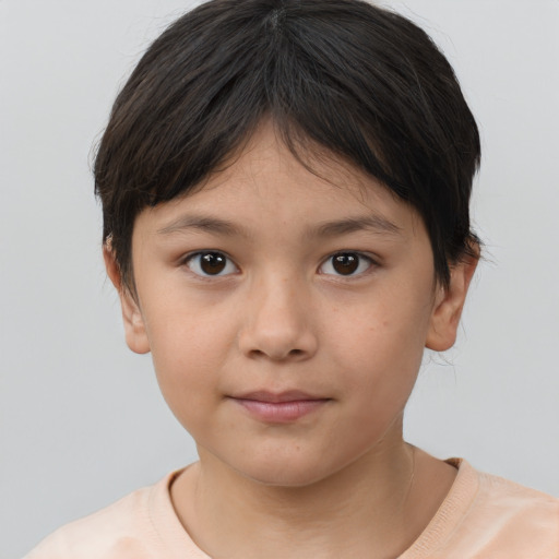 Neutral white child female with short  brown hair and brown eyes