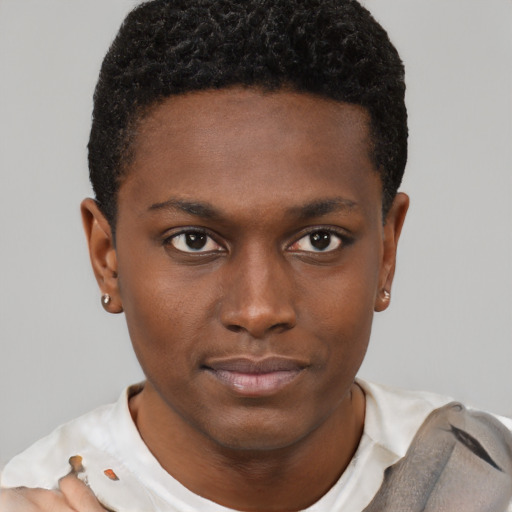 Neutral black young-adult male with short  brown hair and brown eyes