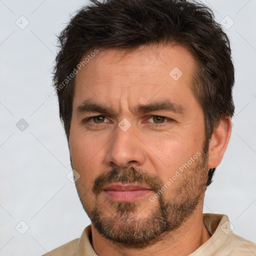 Neutral white adult male with short  brown hair and brown eyes