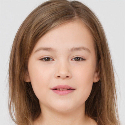 Neutral white child female with long  brown hair and brown eyes