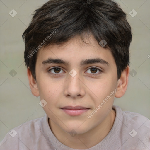 Joyful white child male with short  brown hair and brown eyes