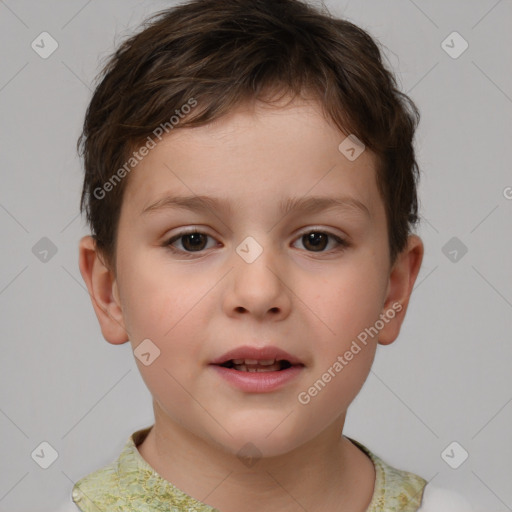 Neutral white child female with short  brown hair and brown eyes