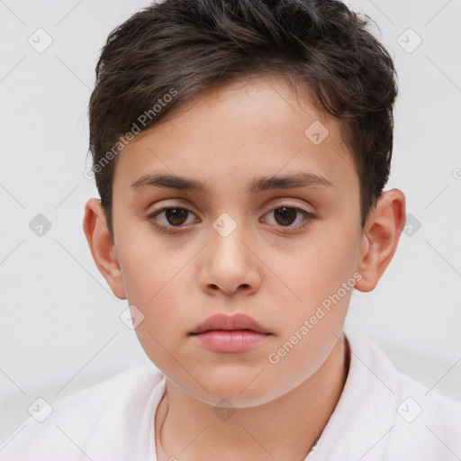 Neutral white child female with short  brown hair and brown eyes