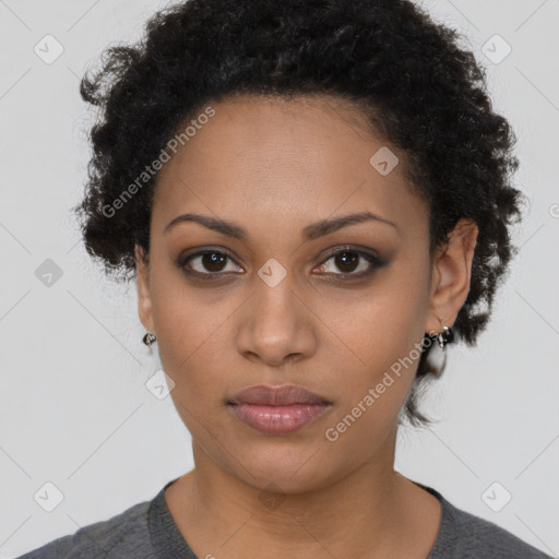 Neutral black young-adult female with short  black hair and brown eyes