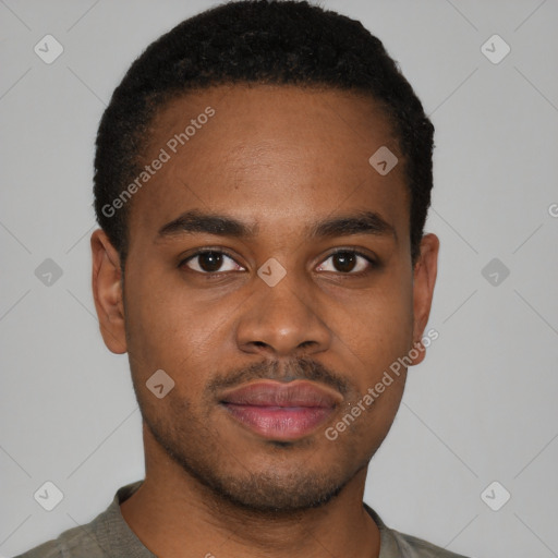 Neutral black young-adult male with short  brown hair and brown eyes