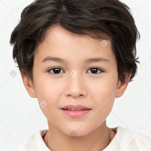 Joyful white child male with short  brown hair and brown eyes