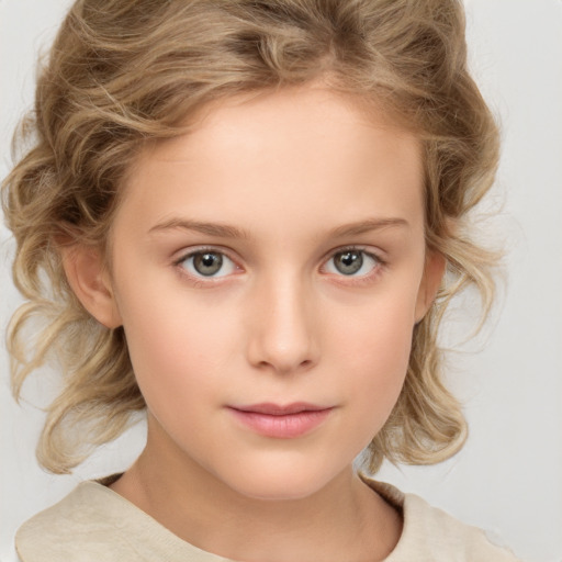 Neutral white child female with medium  brown hair and grey eyes