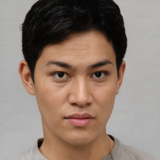 Neutral asian young-adult female with short  black hair and brown eyes