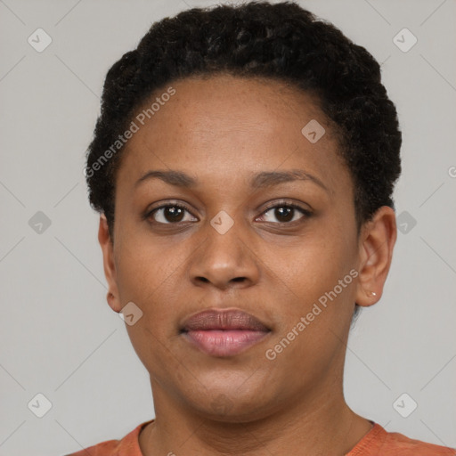 Neutral black young-adult female with short  brown hair and brown eyes